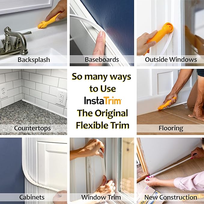 InstaTrim The Original Flexible Trim - 50ft White 3/4" Wide Caulk Tape - - Image 11
