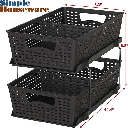 Simple Houseware 2 Tier Bathroom Organizer Tray Pull-Out Sliding - Image 2