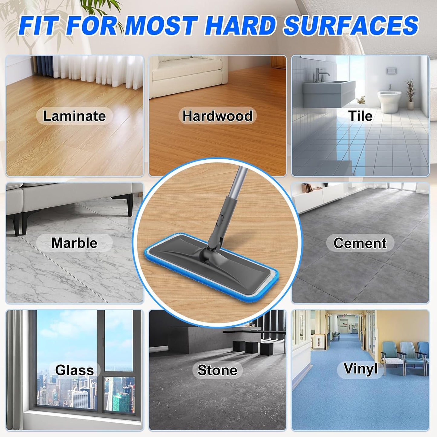 Microfiber Mops for Hardwood Floor Cleaning - BPAWA Flat Floor Mop with 4 Washable Pads for Laminate Wood Tile Vinyl Home Kitchen Bathroom - 59" Adjustable Handle