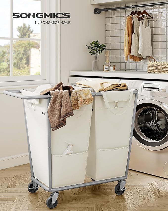 SONGMICS Laundry Basket with Wheels, 50.2 Gallons, 2-Section Rolling Laundry