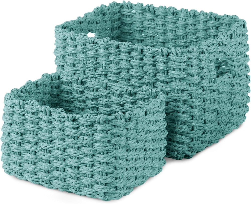 Compactor Lisou Woven Storage Baskets, Set of 1 Large and 1 Small, Aqua