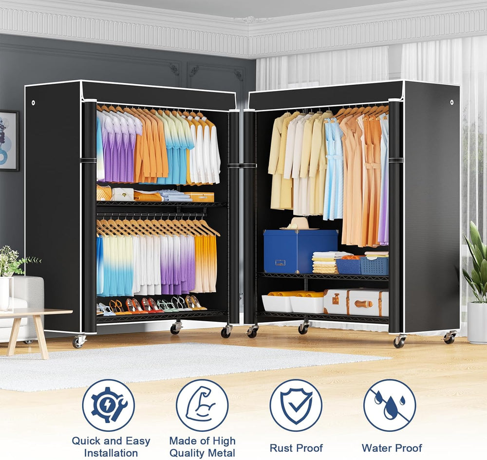 ULIFHOME P8C Max Heavy Duty Clothes Rack(With Extended Width Design) Rolling ...