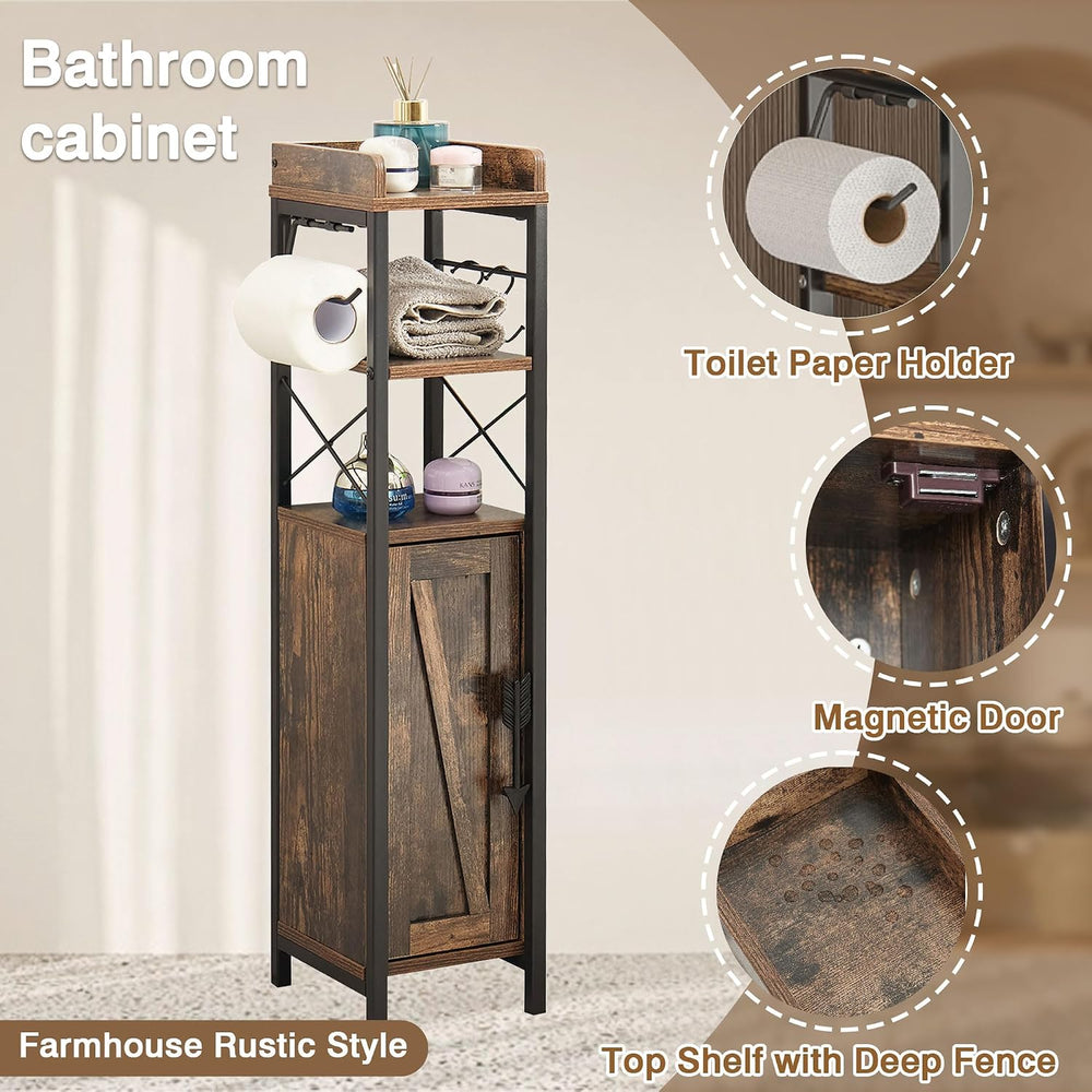VECELO Small Bathroom Cabinet, Slim Toilet Paper Holder with Door&2 Shelv...