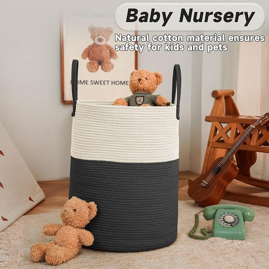 Large Woven Laundry Basket Hamper, 100L Cotton Rope Storage Bin - Image 2