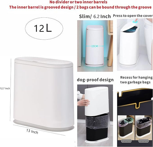 White Slim Bathroom Trash Can - Image 2