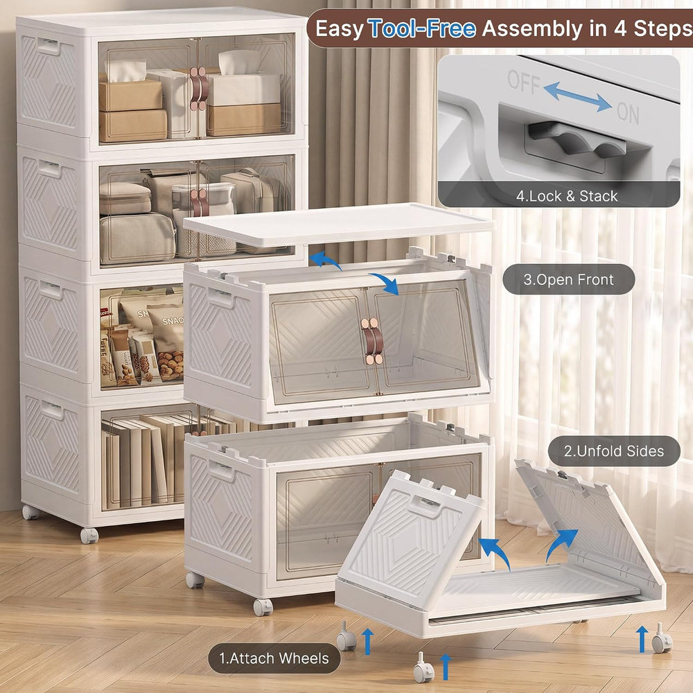 640QT Stackable Storage Bins with Lids, Collapsible Storage Cabinet