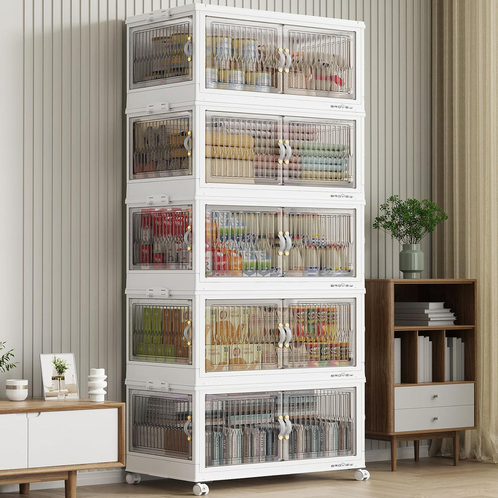 BROVIEW 600Qt Stackable Storage Bins with 5 Lids, Front and Side Open Doors, ...