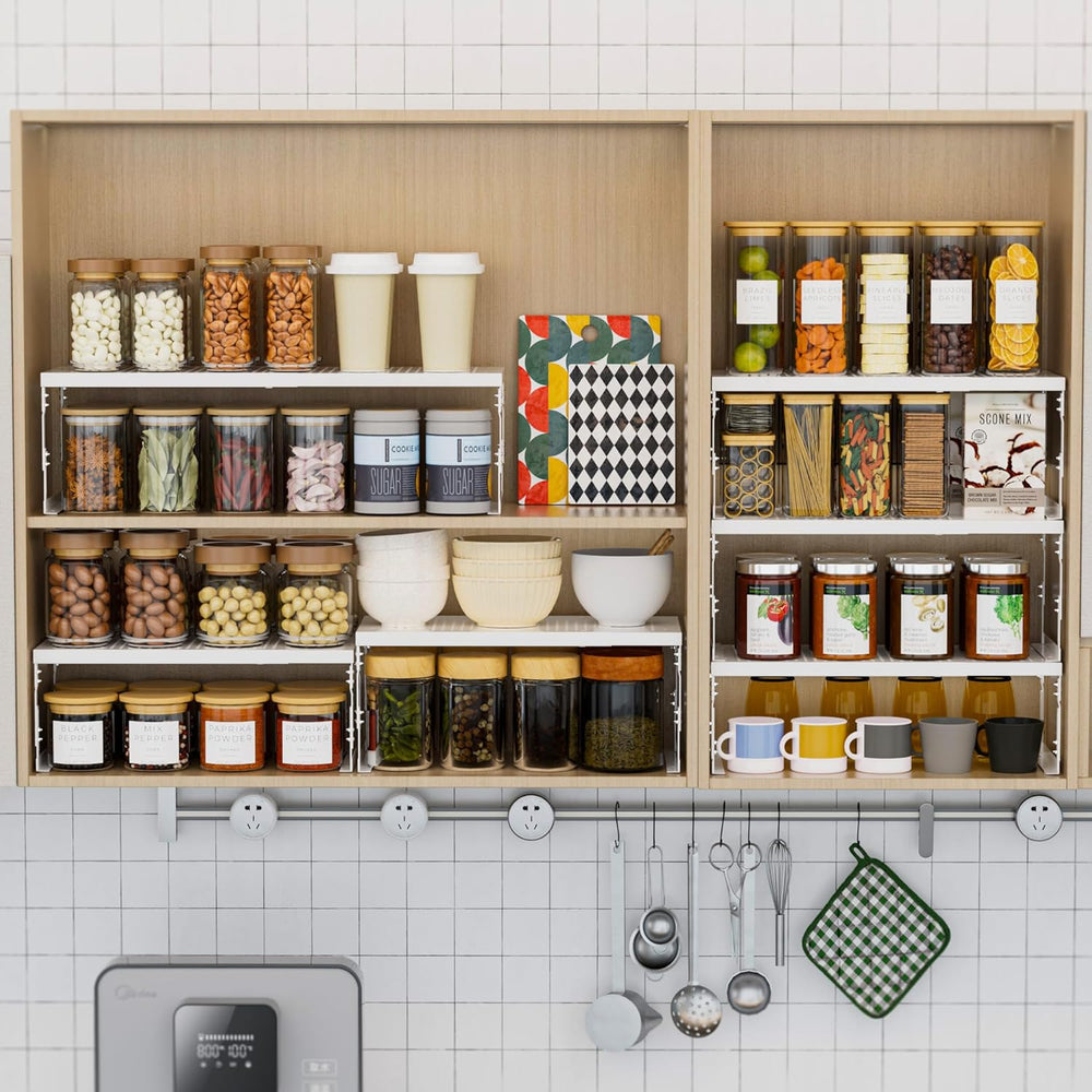 Stackable Expandable Metal Shelf Organizer - Adjustable Wire Storage Rack wit...
