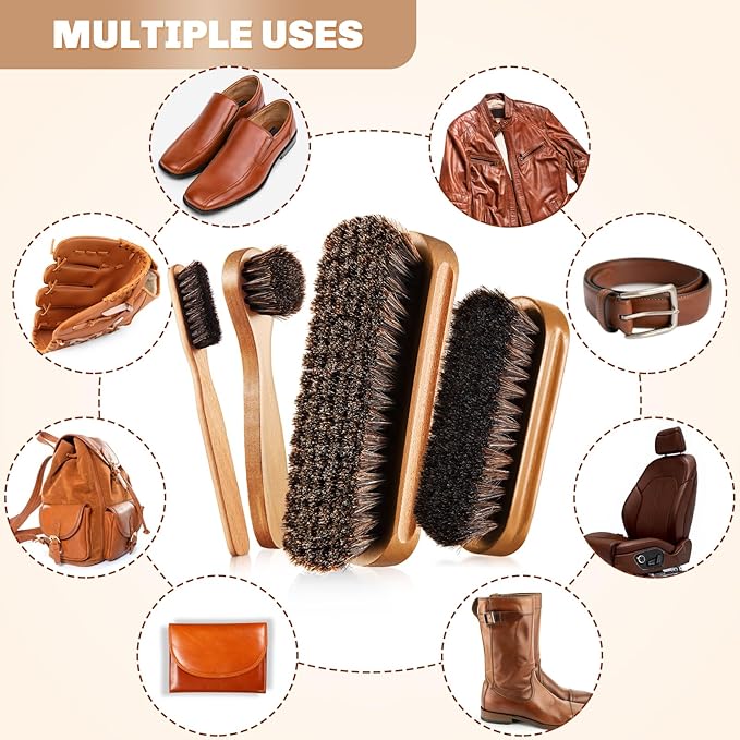 4 Pcs Horsehair Shine Shoes Brush Kit Polish Dauber Applicators Cleaning - Image 7