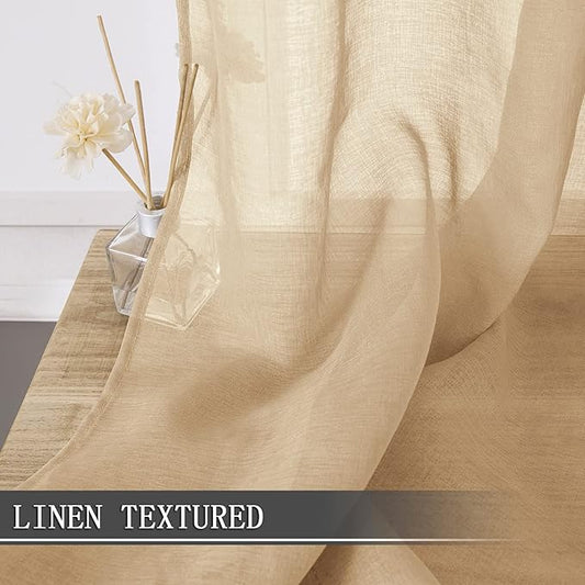 Tollpiz Sheer Curtains Linen Textured Living Room Curtain Sheers Light - Image 2