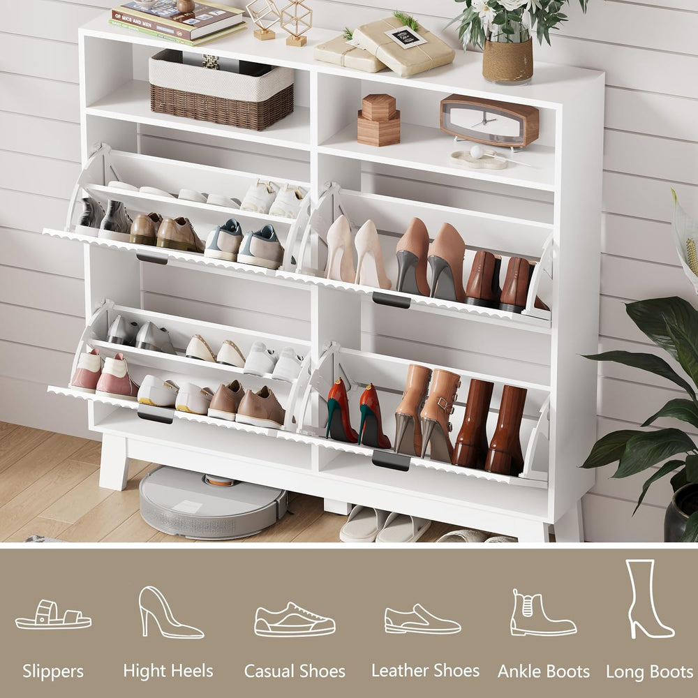 Shoe Cabinet Storage for Entryway with 4 Flip Drawers, Fluted Narrow Shoe Org...
