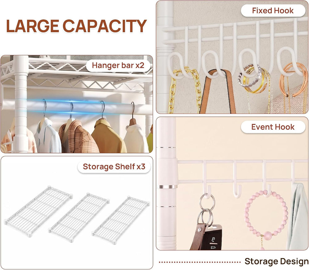 Alpen Double Hanging Rrods Clothes Rack wih Wheels, Easy to Assemble, White