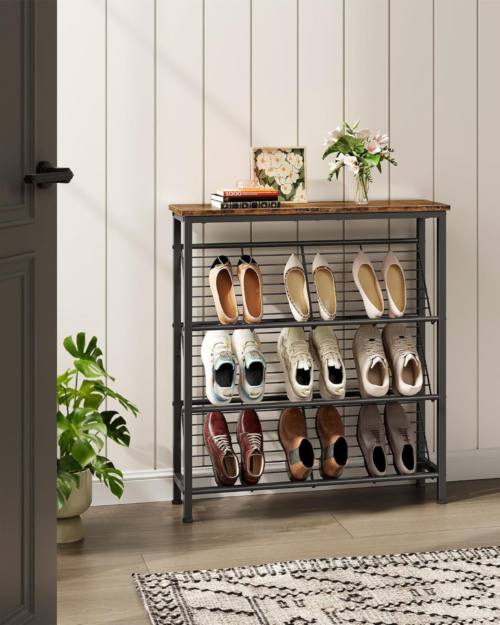 CHOEZON Shoe Rack, 4-Tier Narrow Shoe Storage Shelf, Slim Shoe Rack with Wood...