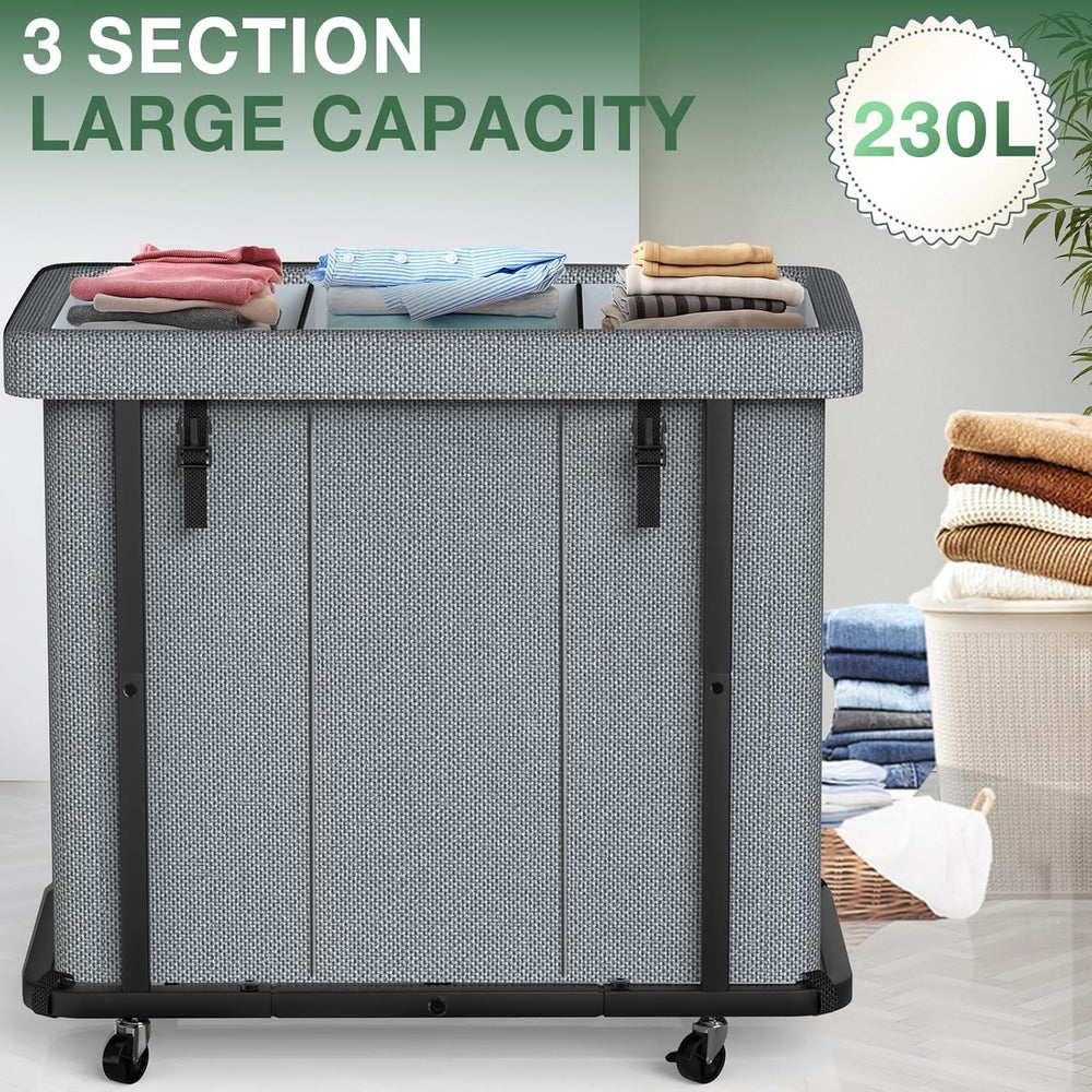 Laundry Basket with Lid,230L Rolling Laundry Hamper with Wheels,Grey