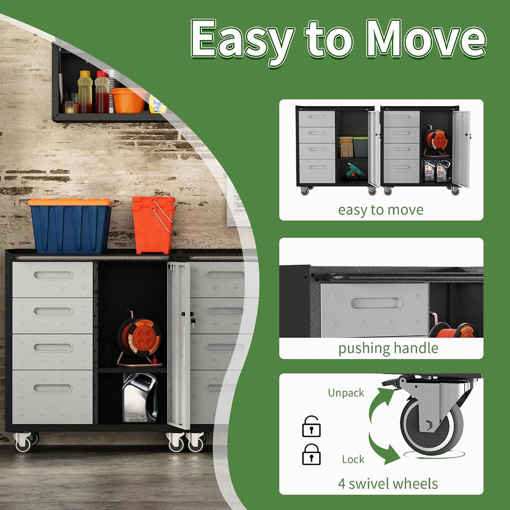 Metal Mobile Tool Storage Cabinet with 4 Drawer and 1 Locking Door