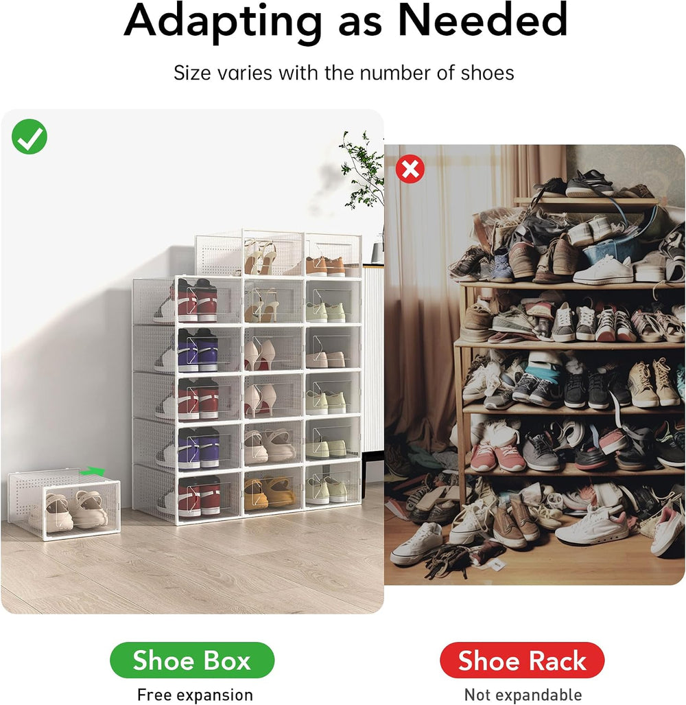 Foluck X-Large Shoe Storage Box, 15 Pack Clear Plastic Stackable Shoe Organiz...