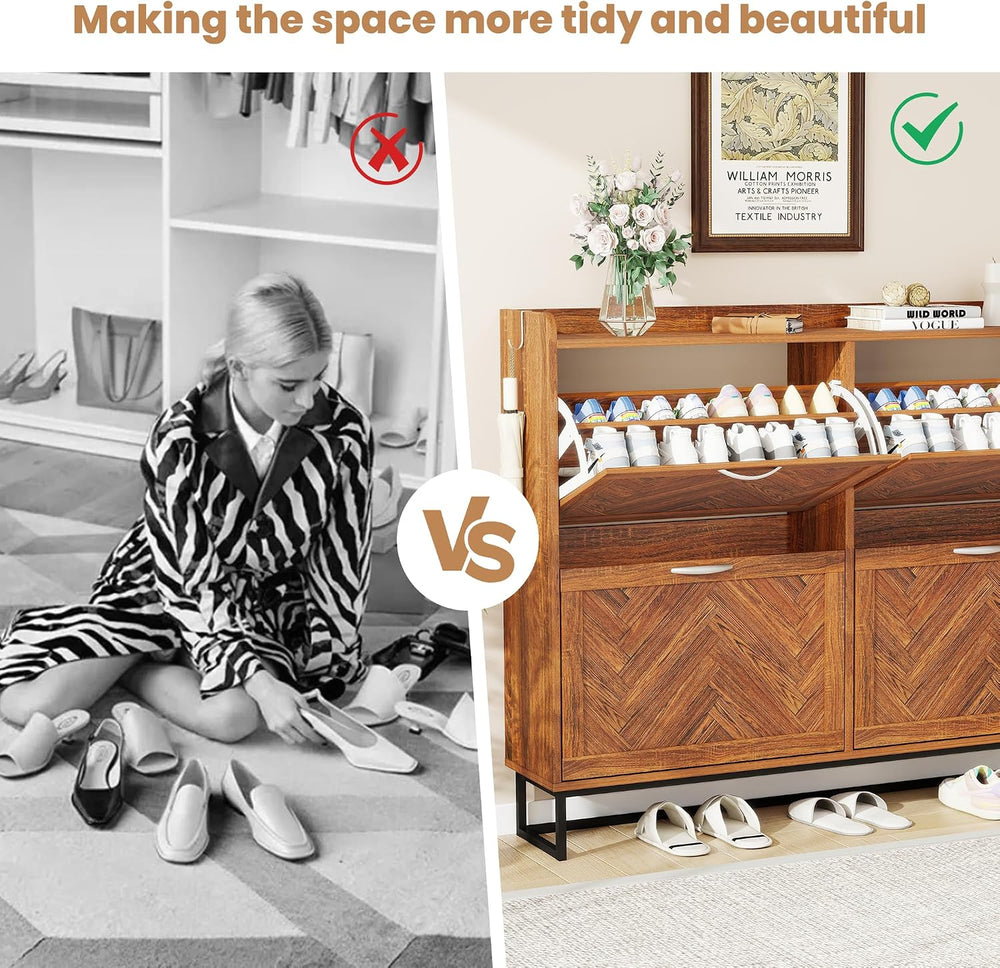 47.2" Shoe Cabinet Storage for Entryway, Narrow Wood Shoe Organizer with...