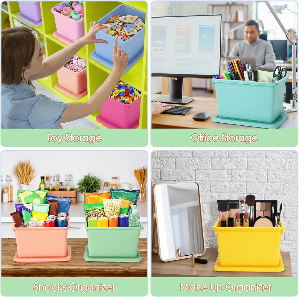Potchen 8 Pack Small Stackable Storage Bins with Lids, Mixed Color