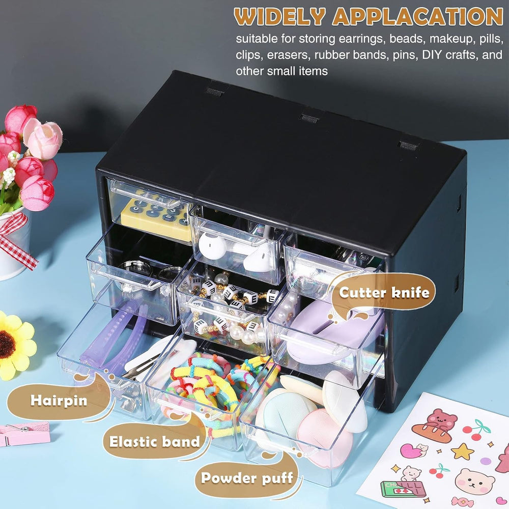 Rtteri 9 Pieces Mini Drawer Organizer Plastic Desktop Storage Box, Black