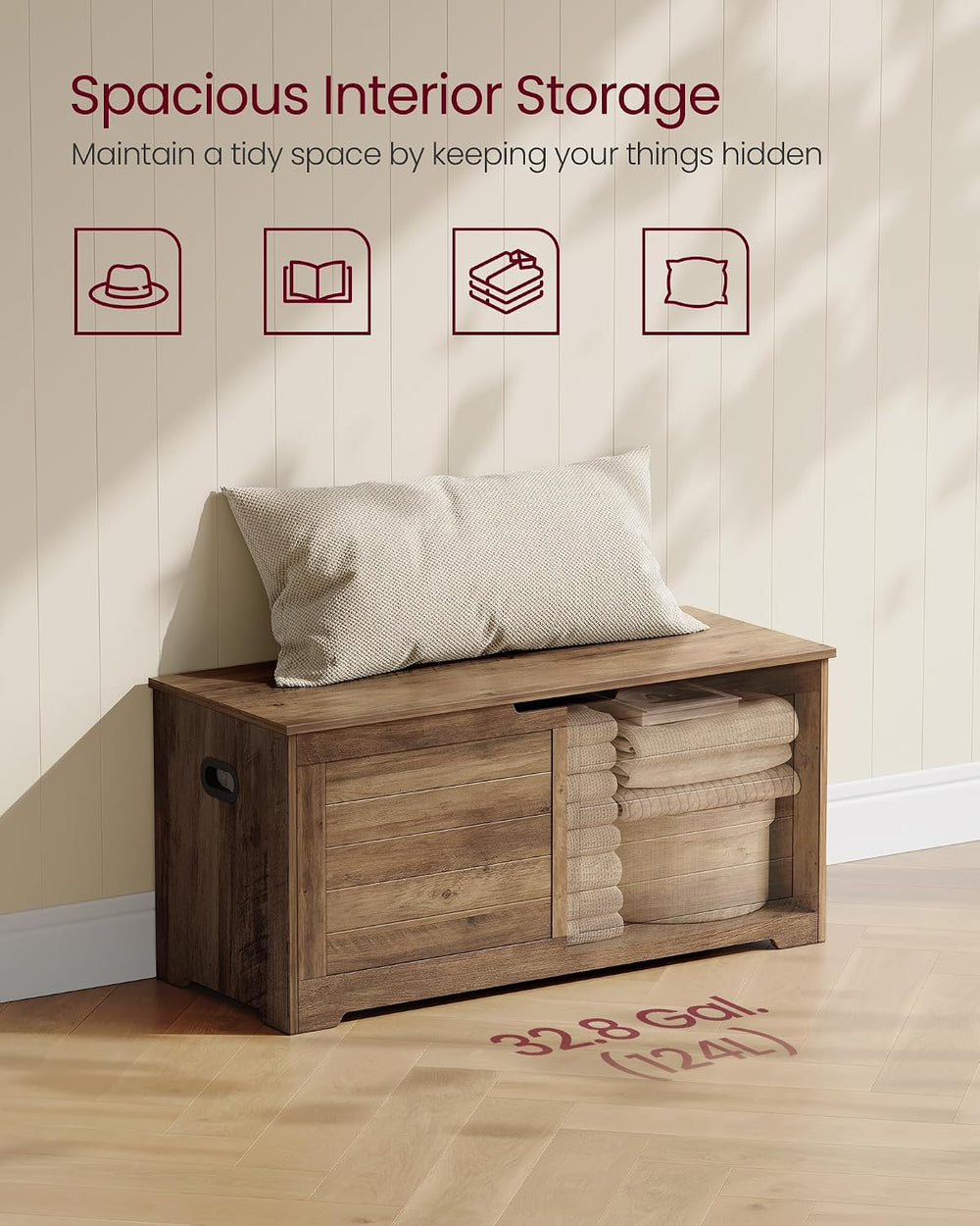 VASAGLE Storage Chest, 39.4 Inches Width Bench with 2 Safety Hinges