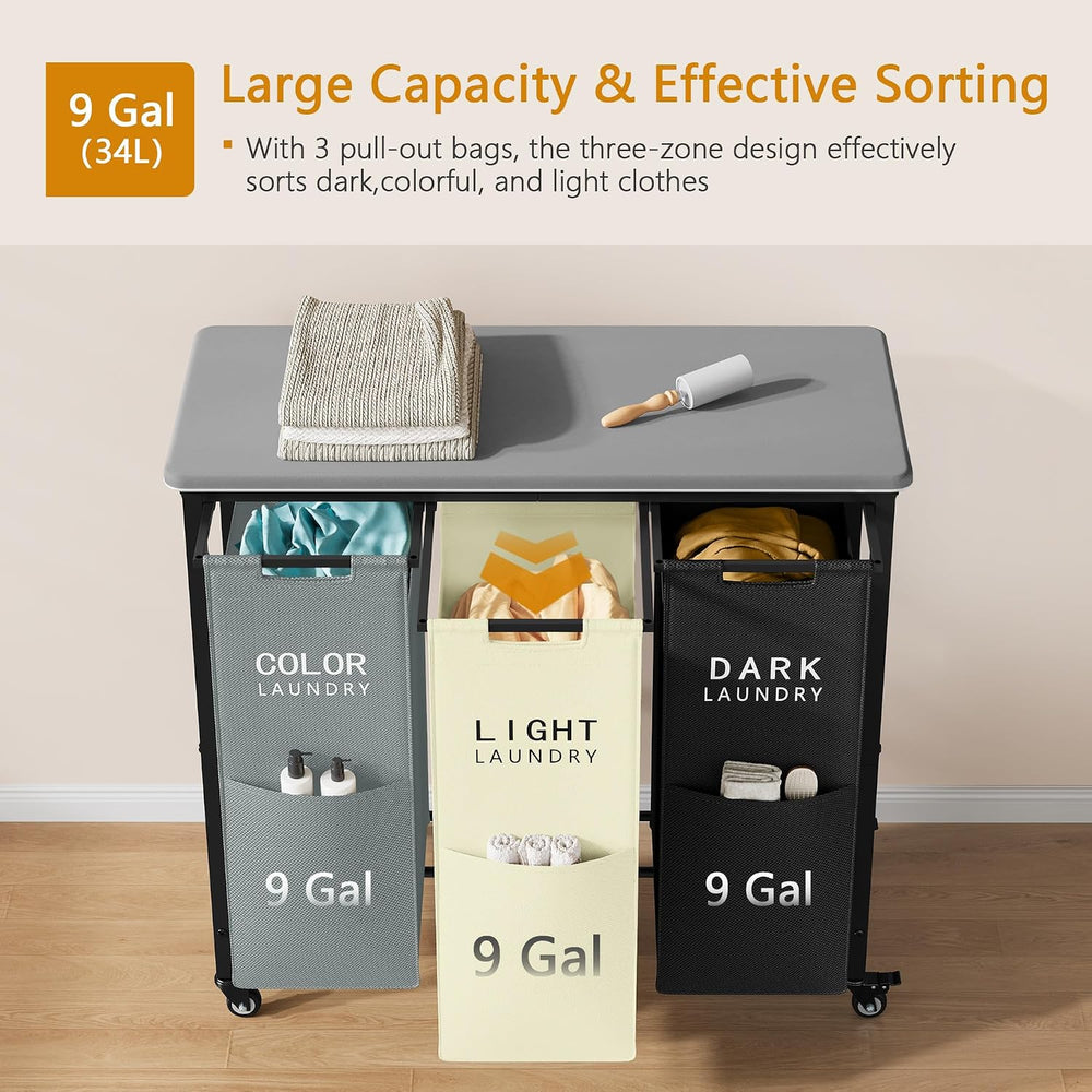 Gewudraw 3 Section Laundry Hamper with Ironing Board