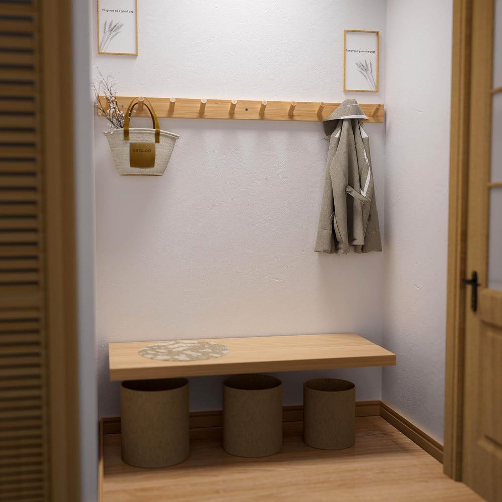 SKOLOO Wall Mounted Coat Rack 38", 10 Hooks, Bamboo, Shaker Style, Natural
