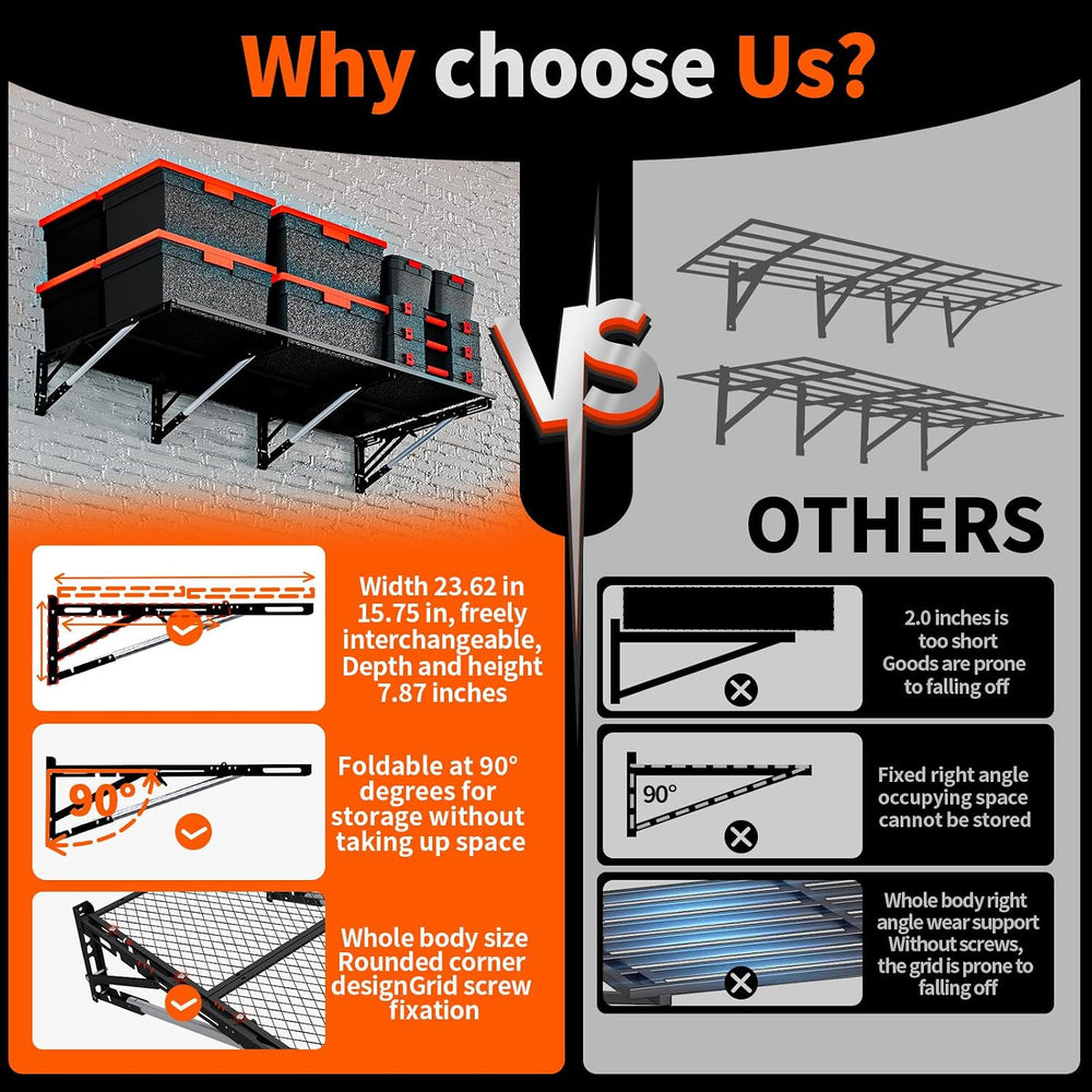 Heavy Duty Foldable Garage Storage Shelves Wall Mounted Metal Rack Unit Organ...