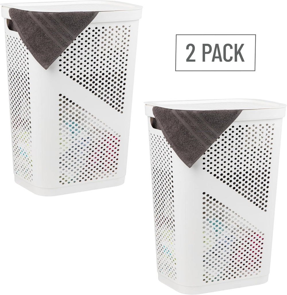 Mind Reader 60L Slim Laundry Hamper, Clothes Basket, Lid, Ventilated, Plastic...