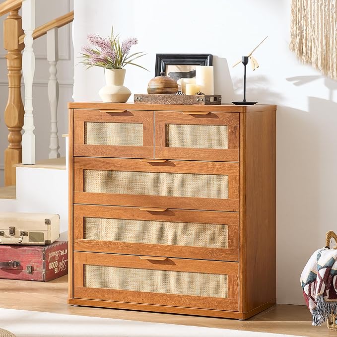LEYAOYAO Rattan Dresser for Bedroom, 33.5" Tall Chest of Drawers, Modern 5 - Image 9