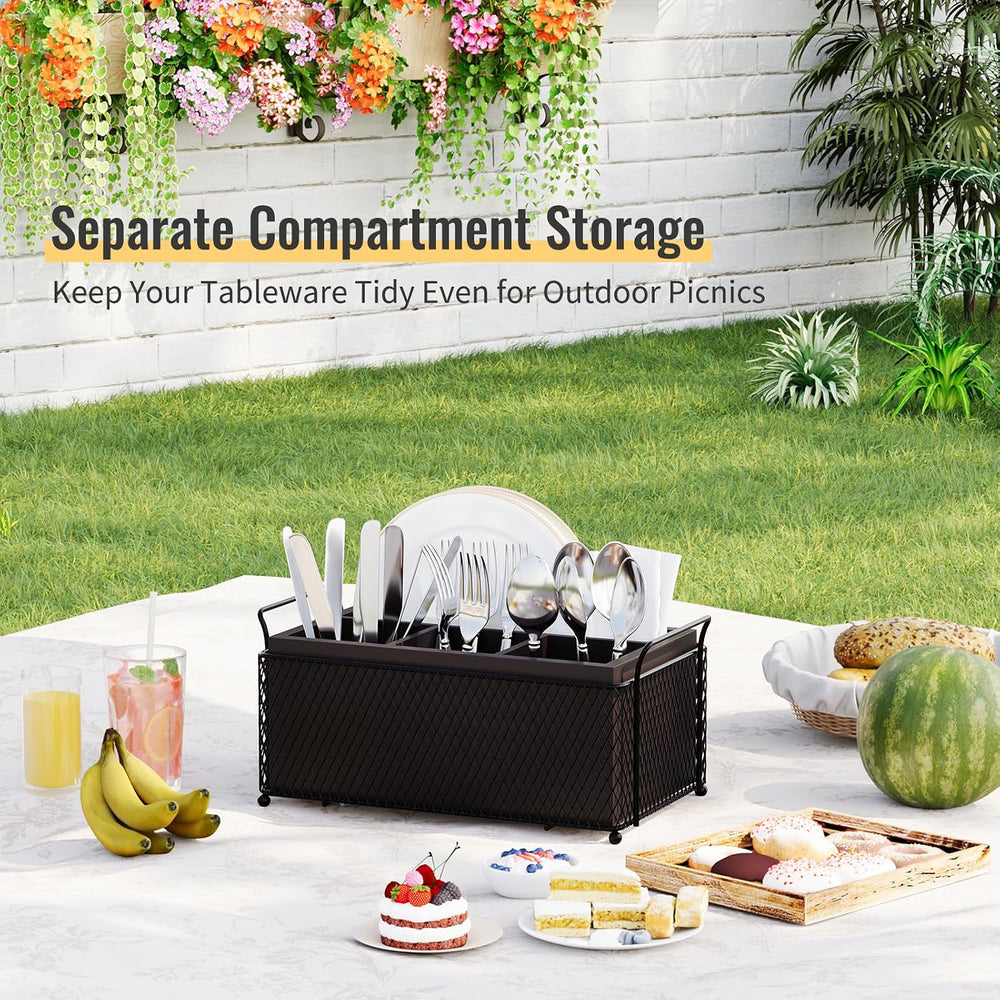Silverware Caddy for Party,Bamboo Utensil Holder for Countertop