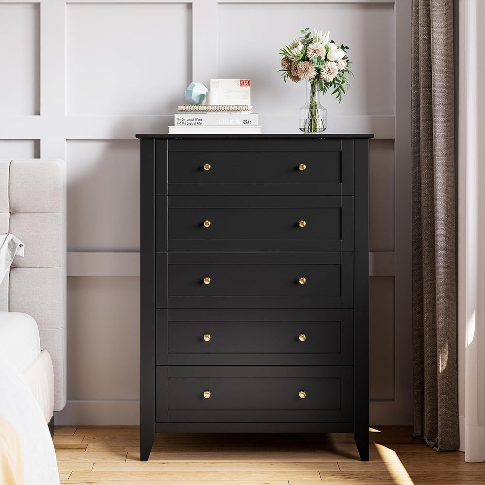 GarveeHome 5 Drawer Dresser for Bedroom, Black Dresser with Deep Drawers &...