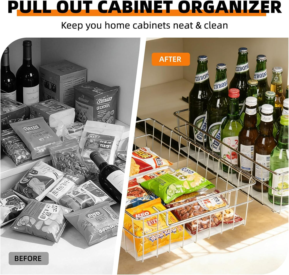Pull Out Cabinet Organizer, 1 Pack Stainless Steel Pull Out Drawers for Cabin...