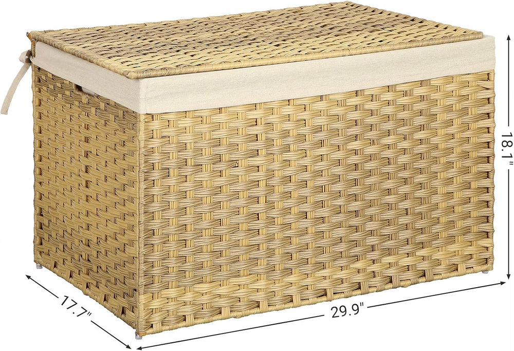 SONGMICS Woven Storage Basket with Lid, 42.3 Gallon (160L), Foldable