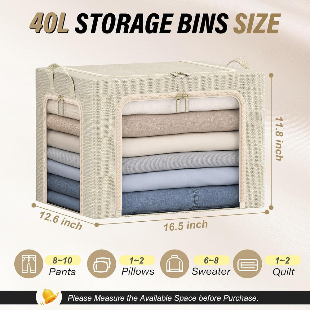 Furnhome 3-Side Access Clothes Storage Bins with Metal Frame, Foldable Fabric...