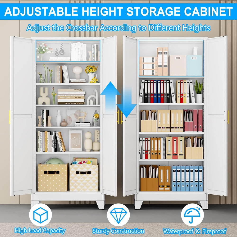 pozdeg 75" White Heavy Duty Metal Garage Storage Cabinet