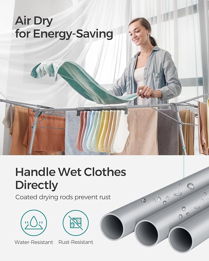 SONGMICS Clothes Drying Rack Foldable, Gullwing Laundry Drying Rack, - Image 7