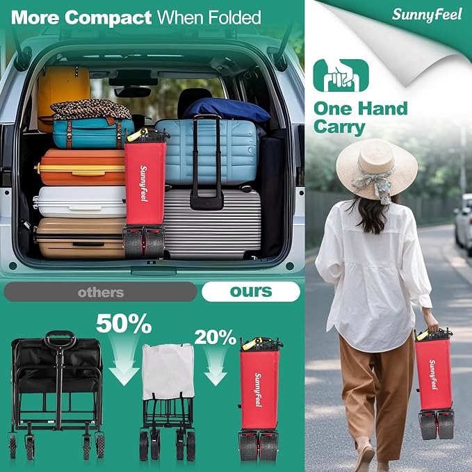 SUNNYFEEL Heavy Duty Collapsible Outdoor Utility Wagon Cart 500LB Capacity - Image 8