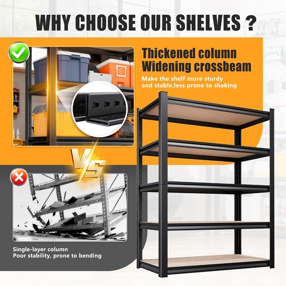 5-Tier Garage Shelving Heavy Duty Storage Shelves, Adjustable Shelving Unit, ...