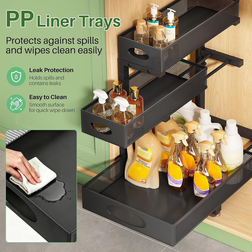 Kitstorack Under Sink Organizer 3-Tier Slide Out Drawer 2-Pack Black