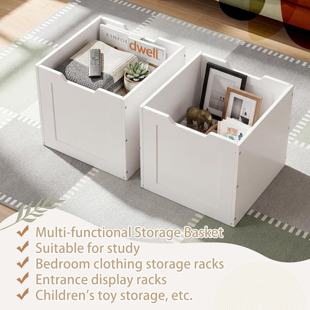 2 Pcs White Wooden Storage Baskets for Shelves Decor