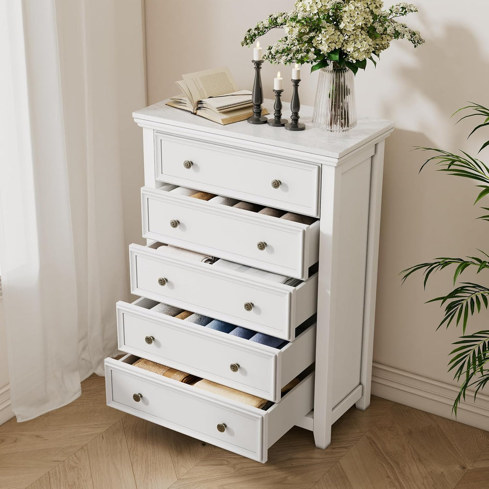 BLANKSPACE White Dresser, 5 Chest Drawer Dresser for Bedroom, Large Capacity ...