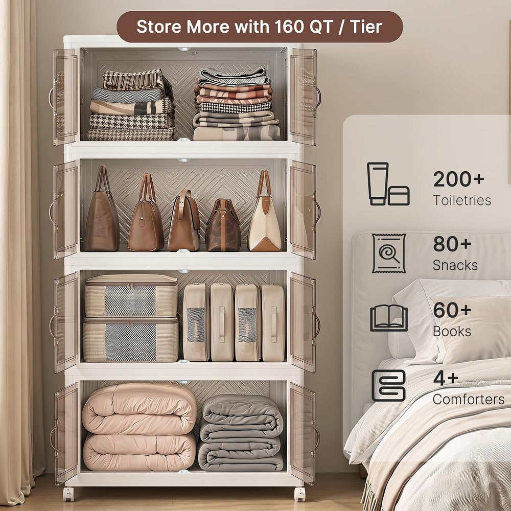 640QT Stackable Storage Bins with Lids, Collapsible Storage Cabinet