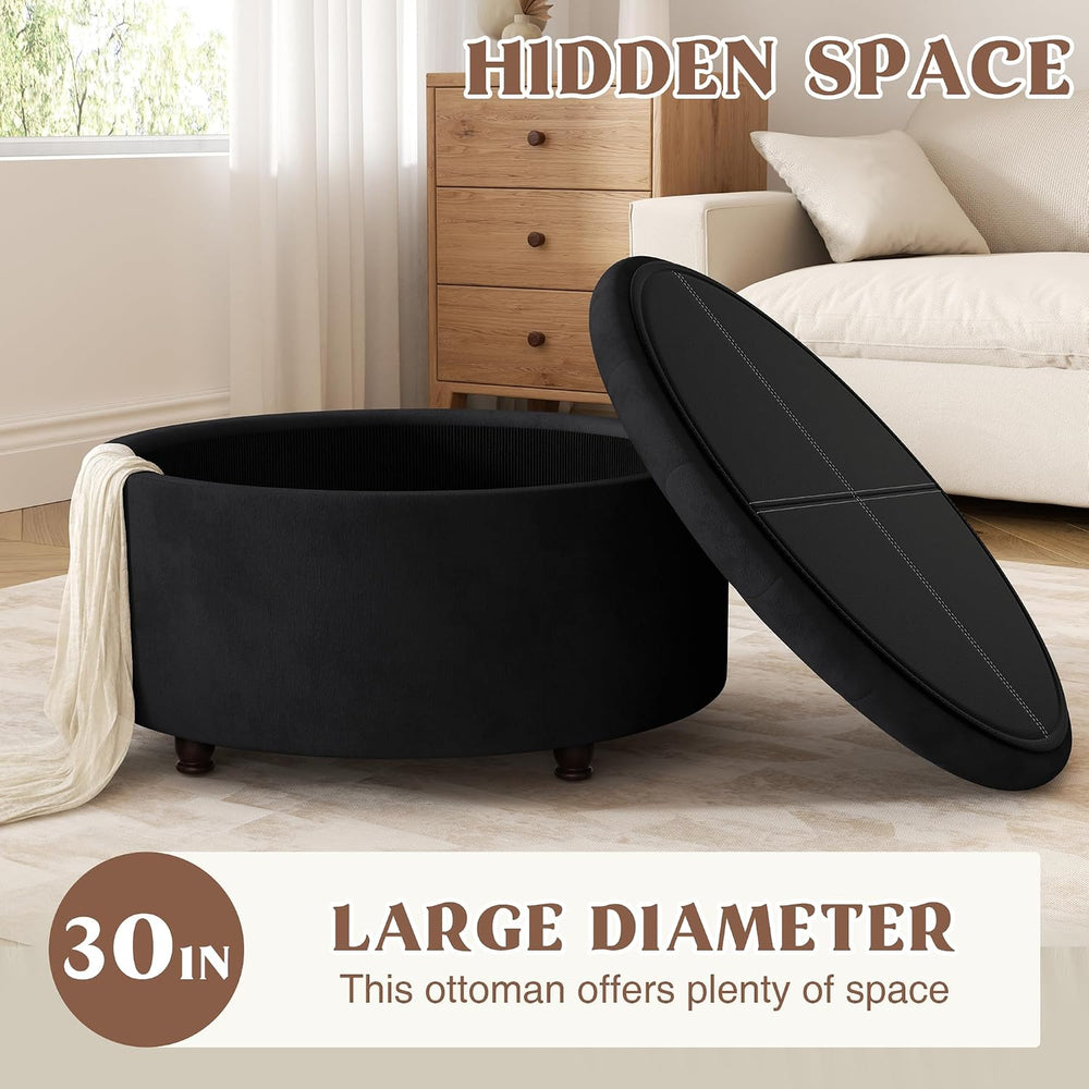 30 Inch Round Storage Ottoman,Modern Tufted Ottomans,Circular Coffee Table wi...