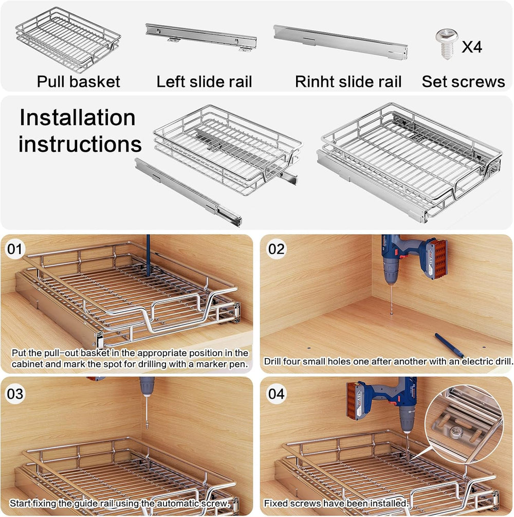 2-Tier Kitchen Cabinet Pull Out Shelf and Drawer Organizer Slide Out Pantry S...