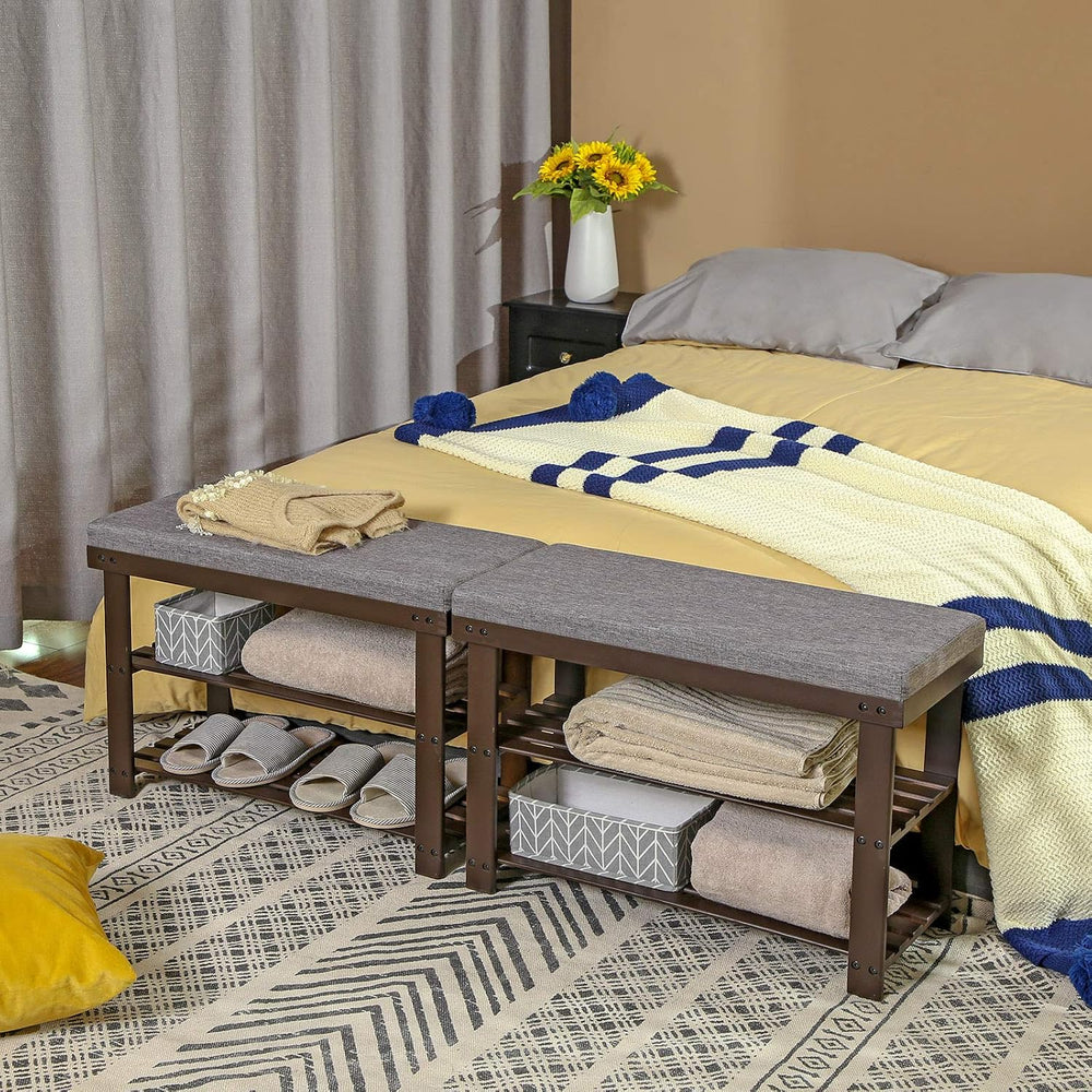 SONGMICS Bamboo Shoe Bench, 3-Tier Shoe Rack, 11.9 x 28.3 x 19.2 Inches