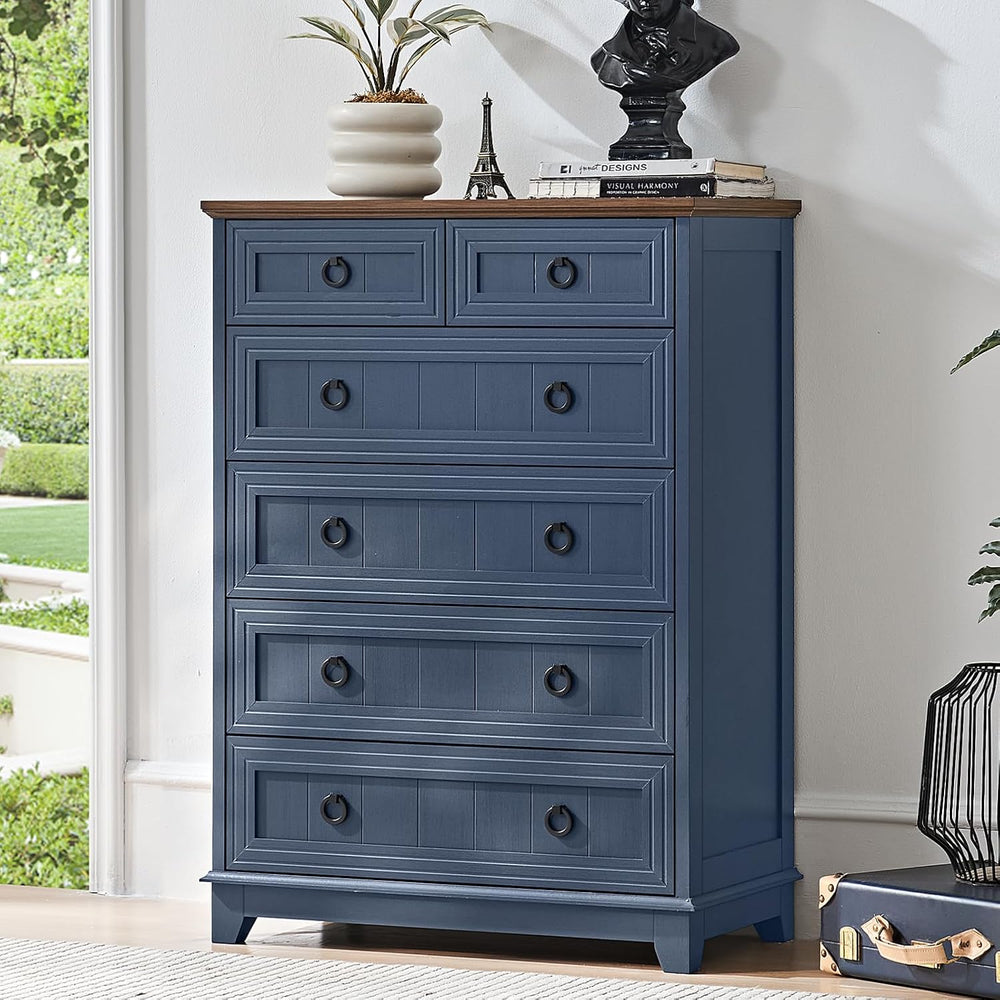 Joaxswe Farmhouse 6 Drawer Dresser for Bedroom Set of 2, 41" Tall Small ...