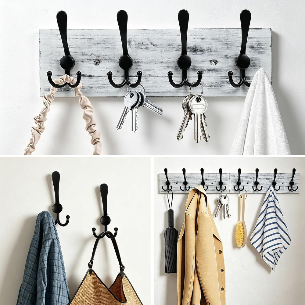 31.5" Large Coat Rack Wall Mount Coat Hooks with 8 Black Metal Triple Ho...
