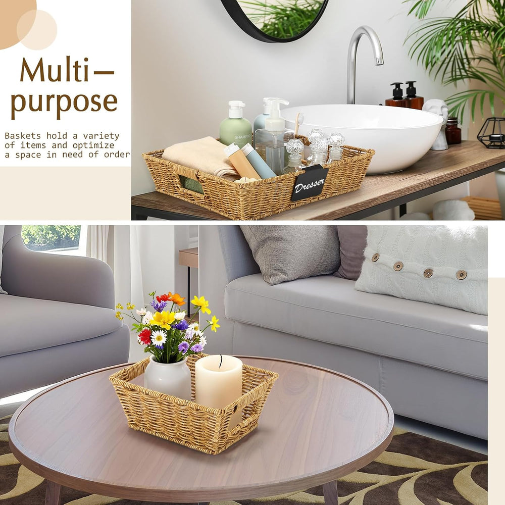 Marsui 9 Pcs Wicker Storage Baskets for Pantry Organization with Handle Label...