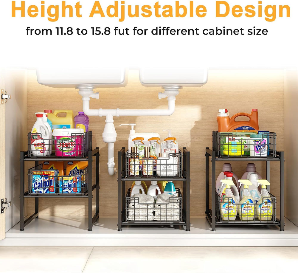 Under Sink Organizer, 2-Tier Pull Out Cabinet Organizer, Kitchen Bathroom Org...