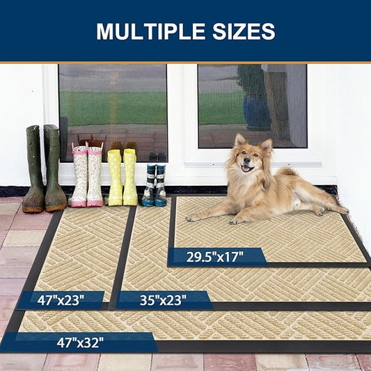 Smiry Front Door Mat Outside Entrance, Heavy Duty Outdoor Indoor Natural Rubber - Image 2